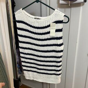 Abercrombie & Fitch White and Navy Striped Sleeveless Knit Tank